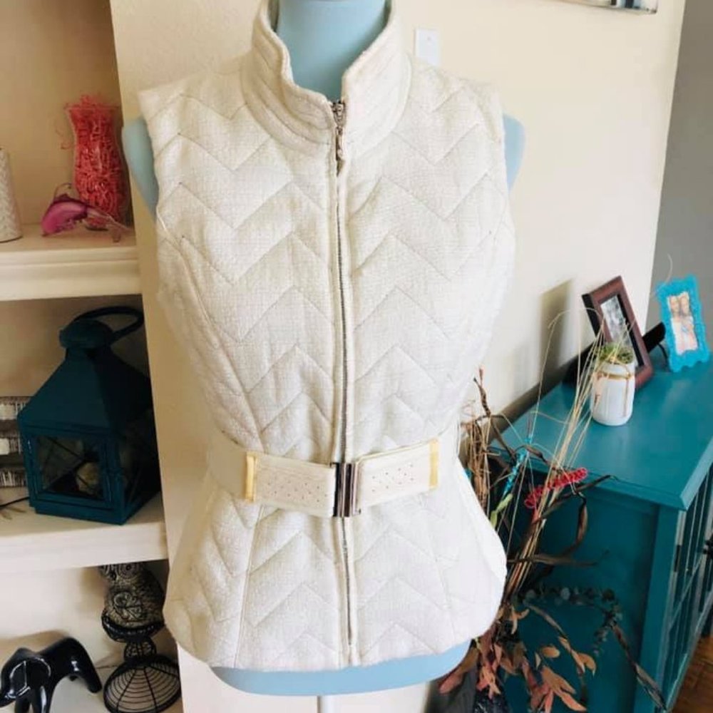 WHBM chevron zipper belted vest S metallic - Picture 2 of 6